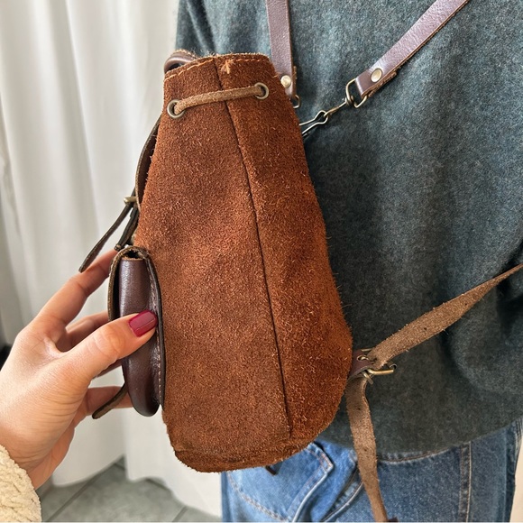 Vintage Brown suede leather backpack with front pocket made in Greece. - Picture 13 of 15